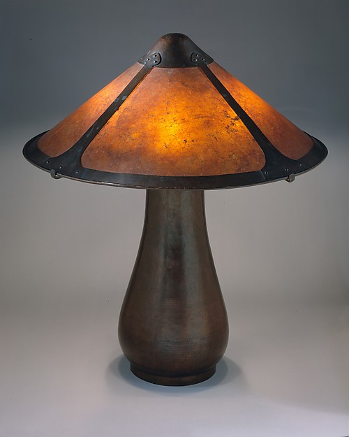 by Dirk Van Erp, California, circa 1912-1915; Copper base, mica and copper shade